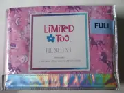 Limited Too! Unicorn Stars 4 Pc Full Double Sheet Set Pink Purple Polyester NOS