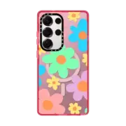 Galaxy S25 Ultra Impact Magnetic Case Transparent Floral Pastel Colors 70s Retro Flower Power