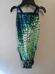 Speedo Women's PowerFLEX Eco Prism Racer Flyback Swimsuit Size 22 Blue/Green