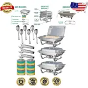 Versatile 3-Tray Chafing Dish Buffet Set - Warmers with Fuel & Serving Utensils