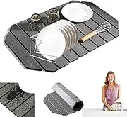 Stone Drying Mat Kitchen,, 23 X 15 Inches, Diatomaceous Earth Dish Drying Mat, Fast Drying, Super Absorbent, Foldable, Large Stone Kitchen Countertop Mat (Dark Gray, Octagonal)