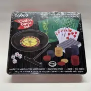BUZZY 5 Casino Game Set in Tin - Roulette, Poker, Black Jack, Craps, Dice Sealed