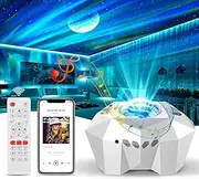 [VSM] Dream Aurora/Northern Light/Star Projector Light, Real Moon Like Projection, 5 in 1, Timer, Bluetooth Speaker, Brightness, Speed, Volume and Remote Control (White)
