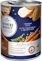 [Farmer's Market] Chicken Stew with Vegetables & Brown Rice Adult Wet Dog Food 12x400g - Healthy Grains for Energy & Digestive Support, High-Protein for Muscle Strength and Omega 3 & 6 for Healthy Skin