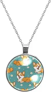 [Diusye] Necklaces for Women, Cute Corgi Dogs Florals Print Stainless Steel Pendant Necklace Jewelry Birthday Anniversary Wife Girls Friends Gift