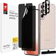 BERSEM 2+2 Pack Privacy Screen Protector for Samsung Galaxy S22, 6.1 Inch with Tempered Glass Camera Lens Protector, Anti-Spy Flexible TPU Film, Easy Installation