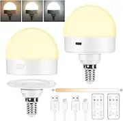 Eocean LED Rechargeable Light Bulbs, E14 Battery Operated Light Bulb, Wireless Light Bulb with 3 Colors & Timer, Magnetically Detachable, Emergency Light Bulb for Non-Hardwired (2 Pack)