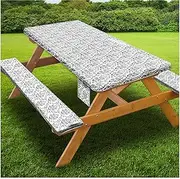 Picnic Table Cover with Bench Covers Vinyl Elastic Edges Fitted Rectangle Seat Tables Waterproof 3-Piece96X30in Set Outdoor Rectangular Folding Backing Tablecloth for Camping Over SizeTie-Dye 94