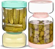 Glass Pickle Jar with Strainer Flip, 2 Pack 51Oz Anti-Slip Large Pickle Containe