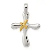 Gold Vermeil Dove Cross Charm Pendant in 925 Sterling Silver