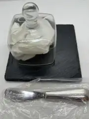 Mini Butter Cloche with Knife and Natural Slate Base Hand Cut from Scotland New