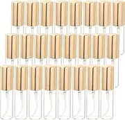 sourcing map 5ml Glass Mini Perfume Bottles, 25Pcs Fine Mist Bottles Refillable Empty Mini Spray Bottles with Aluminized Nozzle for Perfume, Travel Liquid, Essential Oil (Clear/Gold)