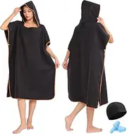 Changing Robe Hooded Poncho Towel Beach Surf Poncho Changing Towel Lightweight Quick Dry Microfiber Towels for Adults Men Women, Suitable for Swimming Surfing and Beach (Black)
