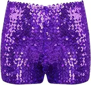 [Jhaoyu] Girls Sparkly Sequin Hip Hop Jazz Dance Shorts Gymnastics Yoga Sports Athletic Shorts Tumbling Dancewear