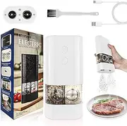 Electric Salt and Pepper Grinder Set, Double Spice Container, Adjustable Coarseness and Automatic one-Hand Operation, for Home Kitchen, Outdoor Camping, (White)