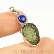 4.18gr MOLDAVITE tektite + LAPIS pendant sterling silver .925 + COA #JM393
