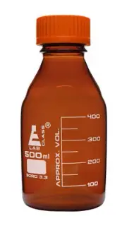 Eisco Labs 500ml Graduated Amber Reagent Bottle - Borosilicate Glass