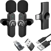 Wireless Bluetooth Lapel Microphone, Wireless Clip on Microphones, Lapel Mic (Aisizon A2d One Pair Two), for Android Phone, iPhone, Laptop, Video Recording……