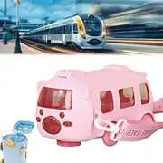 Portable Water Cup In Bus Shape, 360° Leak-Proof Portable Water Bottle With Straw And Strap, 17oz/ 500ml Leak-Proof Drinking Bottle, Train Design, Best Gifts For Children (Pink)
