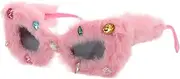 [NOLITOY] Plush Fuzzy Sunglasses Rhinestone Decor for Women Funny Party Props for Birthdays Weddings Graduations Adorable Sunglasses for Fun Atmosphere