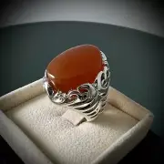 Yemen Agate - Natural Red Agate Stone Ring 925 Silver - Yemeni Aqeeq Al Kabadi