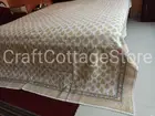 Golden Leaf Handmade Indian Kantha Bedspread Hand Block Print Blanket King Size