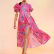 Cynthia Rowley Coral Print Voile Cotton Midi Dress Womens Plus Sz 2X New