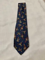 NEW Salvatore Ferragamo 100% Silk Navy Blue Ducks Pheasants Men’s Neck Tie
