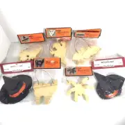 Unpainted Halloween Wooden Craft Figures Witch Bat Spider Ghost Cat 8 Total