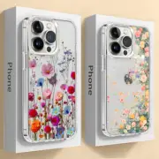 For iPhone 16 15 Pro Max 14 13 12 11 Plating Clear Flower TPU Soft Case Cover