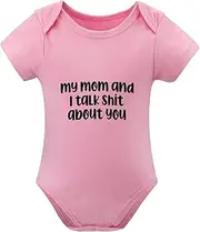[WOOYONGING] My Mom And I Talk Shit About You Infant Rompers Short Sleeve Gender Neutral Baby Outfits White Boy Onsies0-3 Month