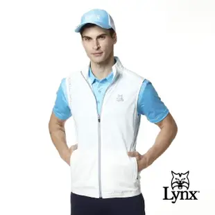 【Lynx Golf】男款涼爽透氣彩色織帶山貓織標拉鍊口袋無袖背心(白色)