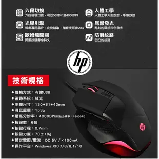 【HP 惠普】有線電競滑鼠 G200