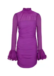 Rotate Birger Christensen Ruffled Chiffon and Stretch-jersey Mini Dress - Purple - 36 (UK8 / S) 36 (UK8 / S)
