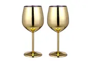 2Pcs Stainless Steel Stemmed Wine Glasses Shatter Proof Unbreakable Wine Goblets-Gold