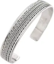[Treasure Bay] TreasureBay Womens Solid 925 Sterling Silver Bangle Bracelet Raised Chain Pattern
