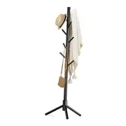 Wooden Coat Rack Stand with 8 Hooks New Zealand Pine 3 Adjustable 1 PC Black
