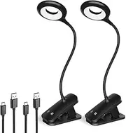 HECDSTLY 2 Pack Clip on Reading Light for Bed Headboard, Battery Rechargeable Clamp Bed Lamp - 5 Colors 5 Brightness, Flexible Arm Book Light at Night for Kids Desk Bunk Metal Bed Frame (Black)