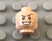 LEGO Light Flesh Nougat Mining Head, Big Grin, Dark Stubble, Eyebrows, Wide Eyes