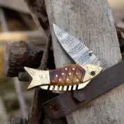 Handmade Damascus steel Personalized Pocket Knife Groomsman Gift Folding Knife