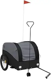 vidaXL Bike Trailer/Stroller- Black Iron Bicycle Cargo Cart/Wagon, 45 kg Load, 133x68x68 cm, with Safety Flag for Visibility