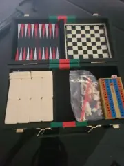 Antique Travel Chess Set Rare Numbered & Playing Board (Checkers,Chess, dominos)