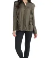 NWT Mud Pie Women's Green Chambray Adley Button Down Shirt Ruffle Size Small