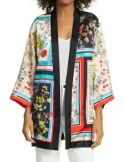 NWT Alice + Olivia Koko Patchwork Kimono Freesia Tile Floral Top Jacket XS S