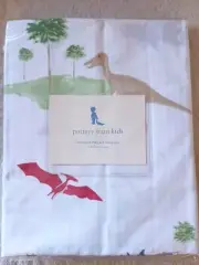 Pottery Barn Kids Dinosaur Percale Crib Fitted Sheet White w Colorful Dinosaurs