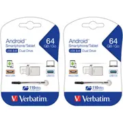 2PK Verbatim Store'n'Go OTG MicroUSB 3.0 Drive 64GB Storage f/ Smartphone/Tablet