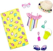 Glitter Girls Beach Day Rays Outfit - 14-Inch Doll Clothes - Rainbow Swimsuit With Accessories - Toys for Kids Ages 3 & Up