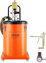 VEVOR Grease Pump, 40L Capacity, Air Operated Grease Pump with 3.88 m High Pressure Hose and Grease Gun, Pneumatic Grease Bucket Pump with Wheels, Portable Lubrication Grease Pump 50:1 Pressure Ratio