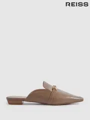 Reiss Taupe Meghan Flat Leather Mules (B92781) | $295