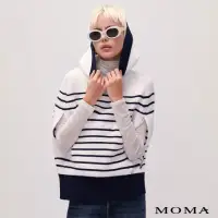 在飛比找momo購物網優惠-【MOMA】橫條紋斗篷式針織毛衣(白色)